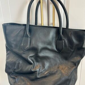 J Crew Classic Black Leather Tote Bag